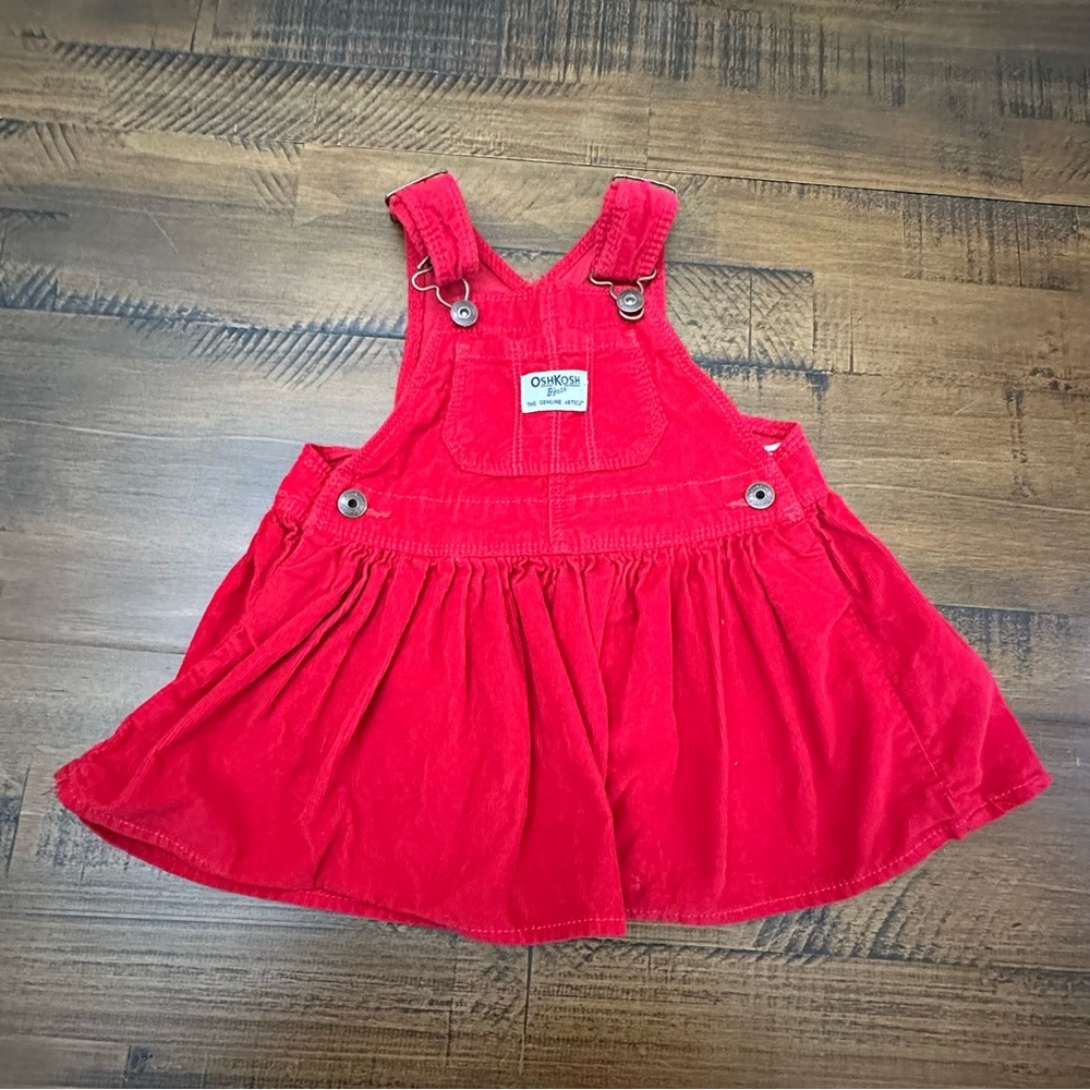 Oshkosh Baby Overall Dress 18 Months Infant Girl Red Corduroy